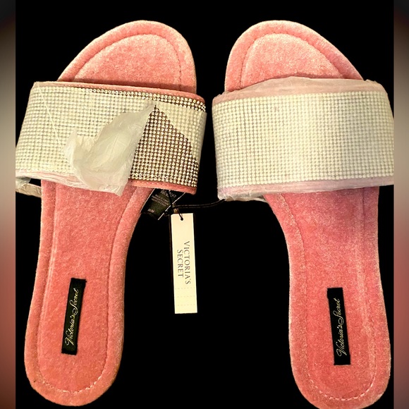 New Victoria Secret sparkly slippers can be worn as house shoes or slides. - Picture 1 of 2